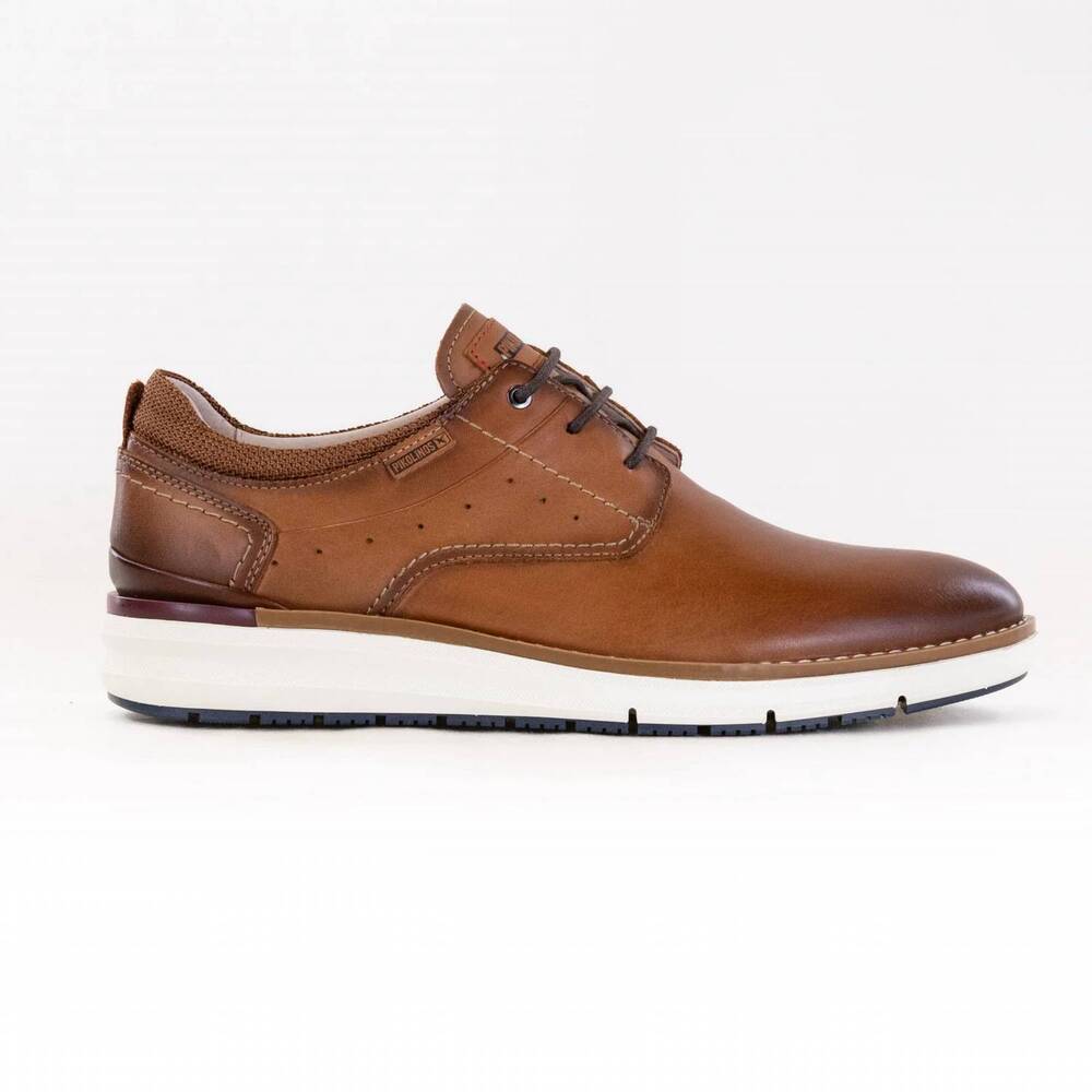 NEW PIKOLINOS men's manacor plain toe lace-up shoes in brandy